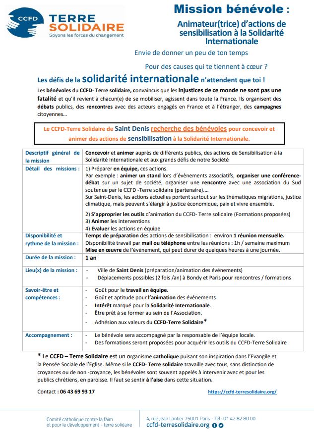 Animateur(trice) d’actions de sensibilisation à la Solidarité Internationale